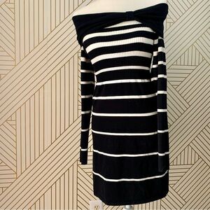 White House Black Market off the shoulder ribbed knit bow sweater dress